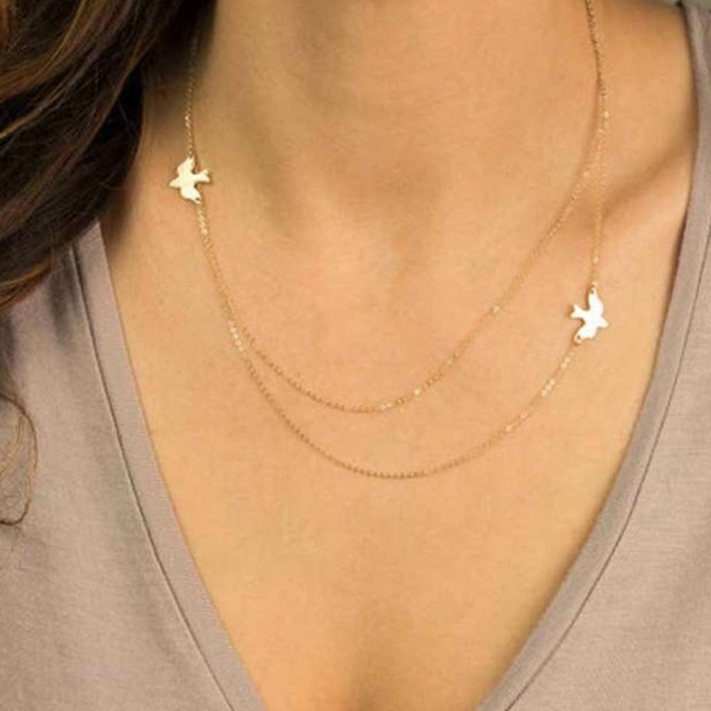 Delicate Gold tone Double Bird Necklace